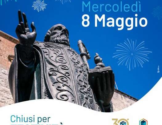 Mercoledì 8 maggio, in occasione della festività del Santo Patrono di Bari, i nostri uffici resteranno chiusi.